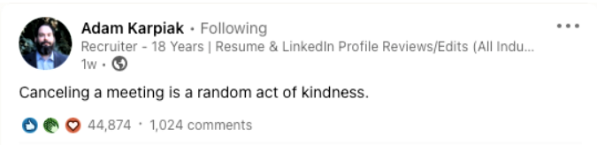 Image of a LinkedIn post by Adam Karpiak.